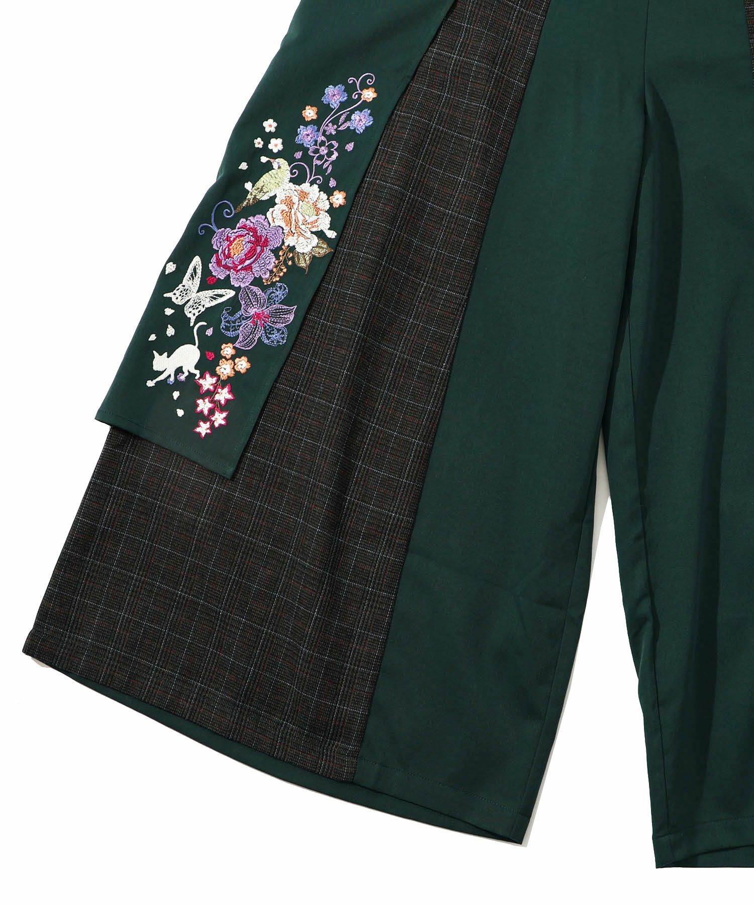 543291：雅結×iS ScoLarコラボ 和風刺繍 チェック切替パンツの通販-ScoLar 