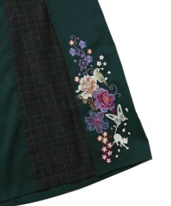 543291：雅結×iS ScoLarコラボ 和風刺繍 チェック切替パンツの