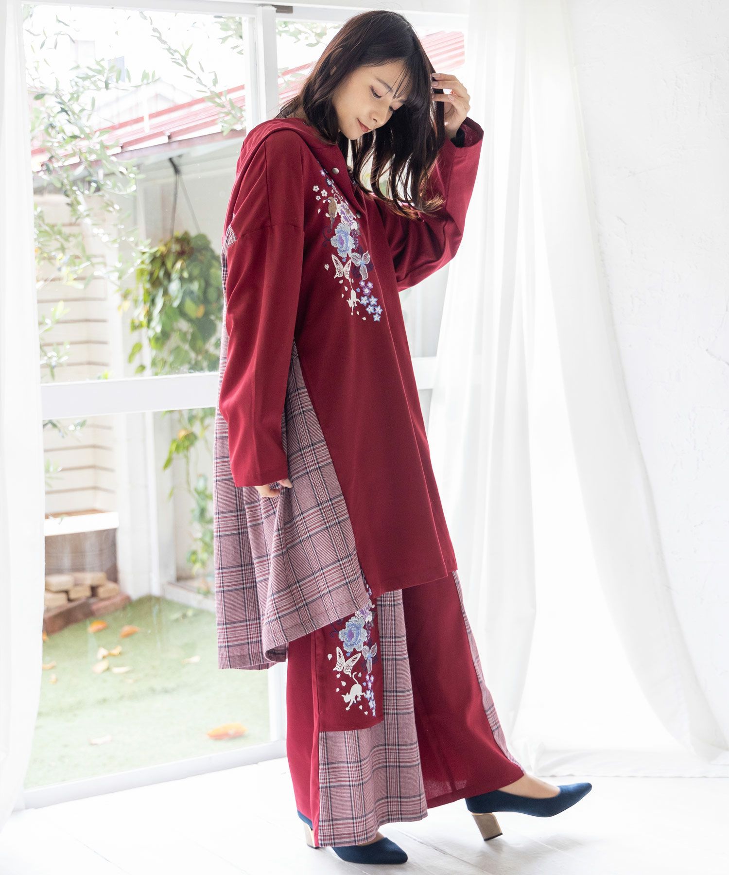 543290：雅結×iS ScoLarコラボ 和風刺繍 シャツワンピースの通販-ScoLar 