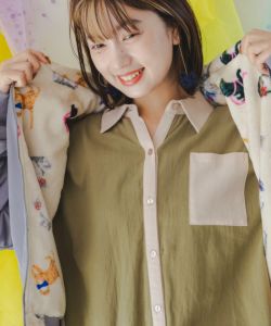 143747：ネコ柄×無地リバーシブル フランネルブルゾンの通販-ScoLar