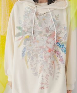 しだれ花柄ビッグフード裏毛チュニック-2
