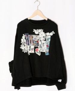543283：コラージュ柄アップリケ刺繍 切替裏毛プルオーバーの