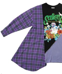 143769：ネコ柄チェック切替チュニックの通販-ScoLar