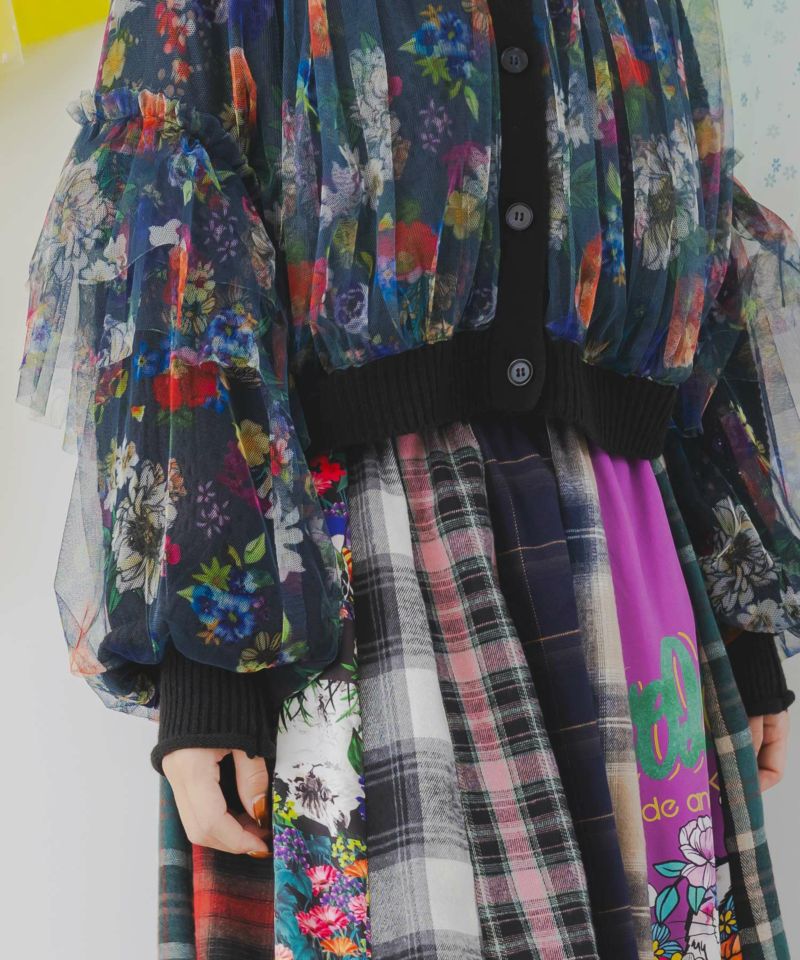 143765：花柄チュール重ねニットカーディガンの通販-ScoLar
