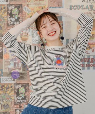 151617：窓辺のネコプリント 袖チュールロングスリーブTシャツ