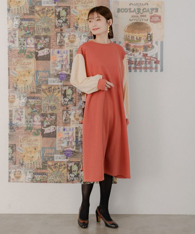 551214：花蝶馬スカーフ柄 チュール重ね裏毛ワンピースの通販-ScoLar