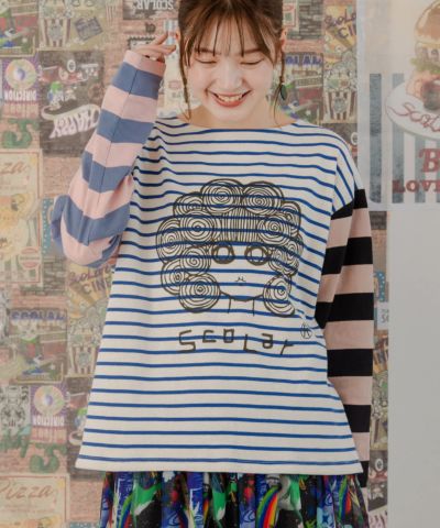 151625：スカラーちゃんボーダー切替ロングスリーブTシャツ