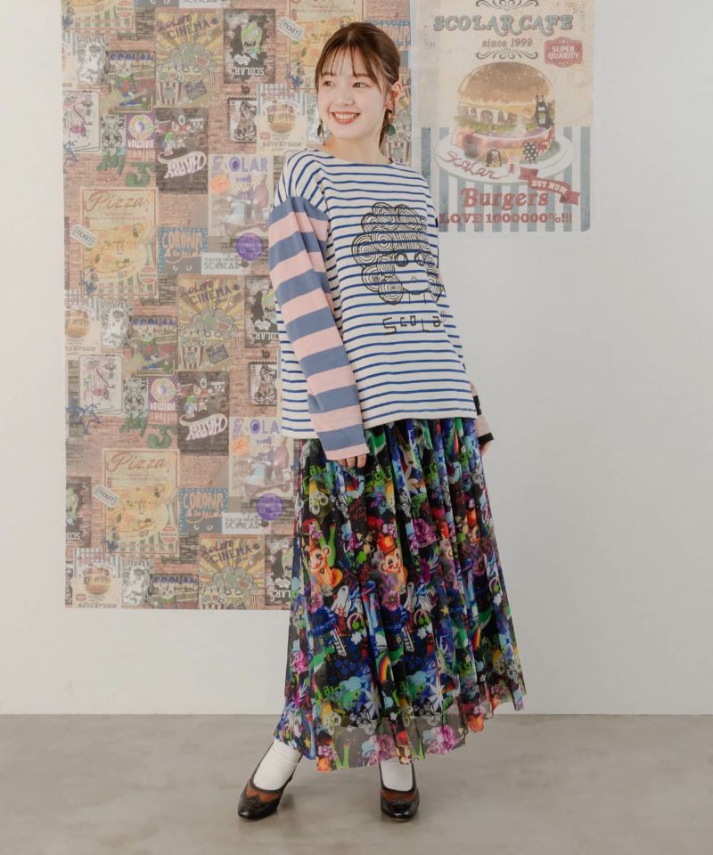 151625：スカラーちゃんボーダー切替ロングスリーブTシャツの