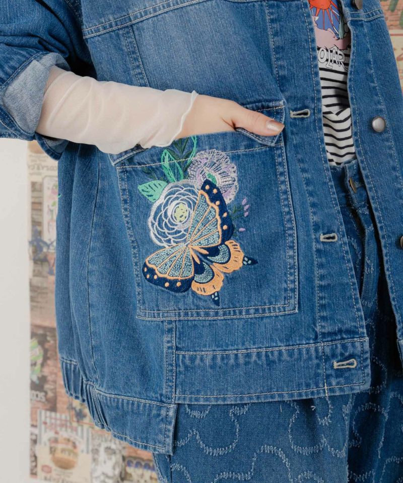 花蝶ブーケ刺繍 デニムジャケット-9