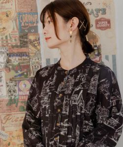 フィレンツェの街並み柄 ロングワンピース-2