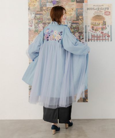 551206：花蝶刺繍チュール重ね 布帛orダンガリーコート