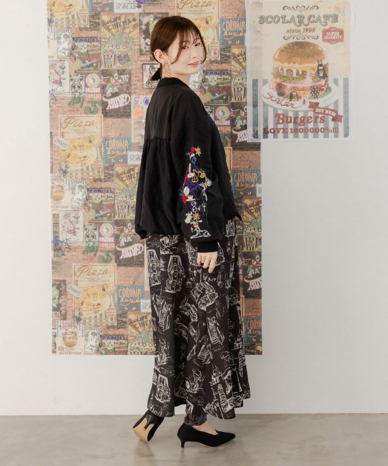 異素材切替バルーンスリーブ 刺繍入りシアーブルゾン-4