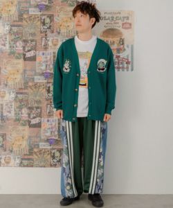 風雷刺繍メッシュ編み ニットカーディガン-2
