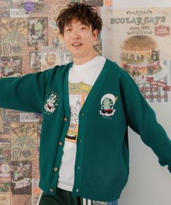風雷刺繍メッシュ編み ニットカーディガン-3