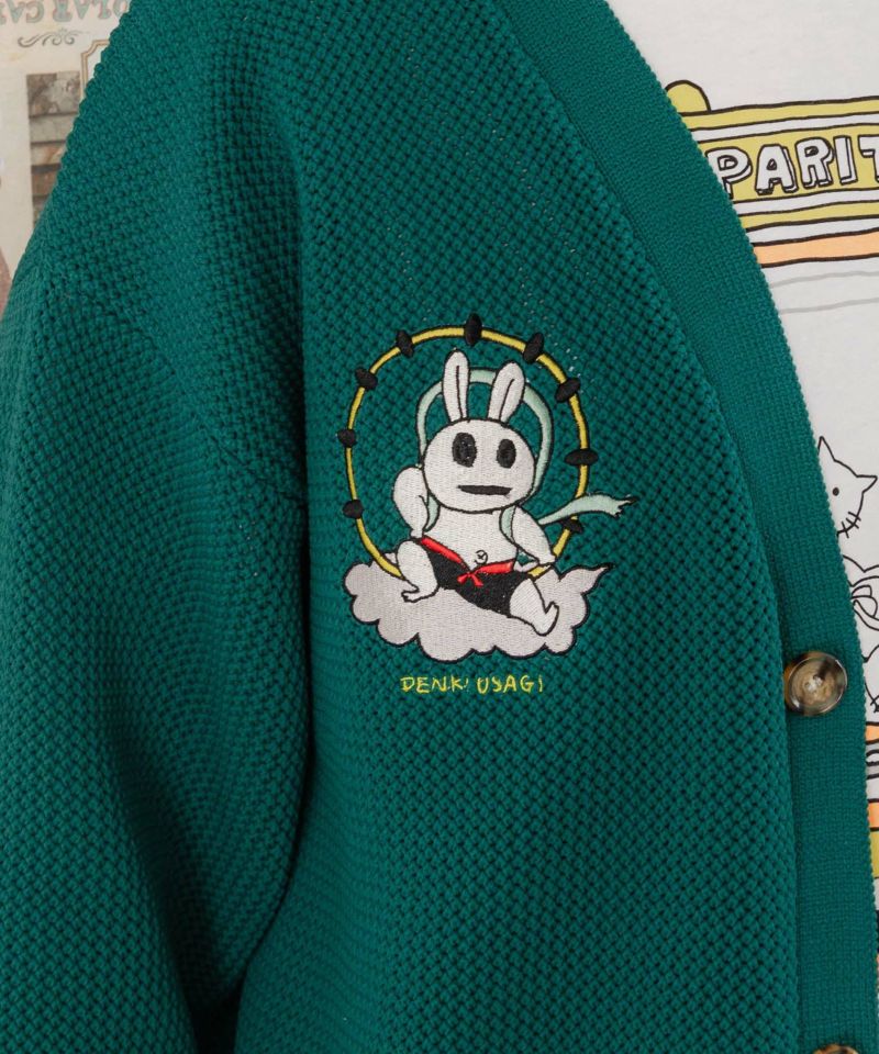 風雷刺繍メッシュ編み ニットカーディガン-6