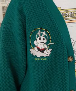 風雷刺繍メッシュ編み ニットカーディガン-6