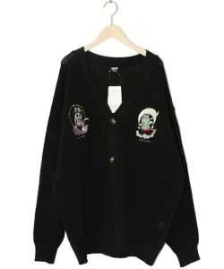 風雷刺繍メッシュ編み ニットカーディガン-10