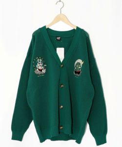 風雷刺繍メッシュ編み ニットカーディガン-12