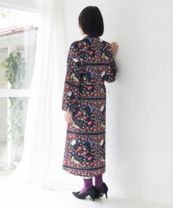 スカーフ柄 ワンピース Vネック ロング ラップスタイル P10S8130