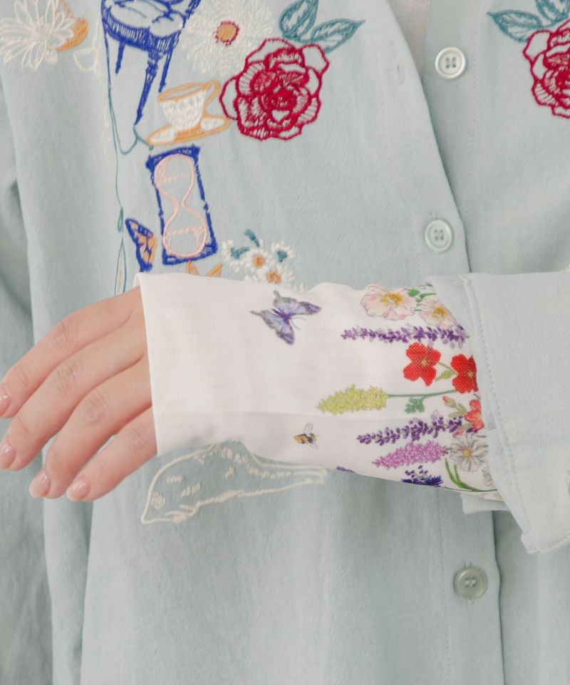 花蝶刺繍ラメ入りロングスリーブTシャツ-2