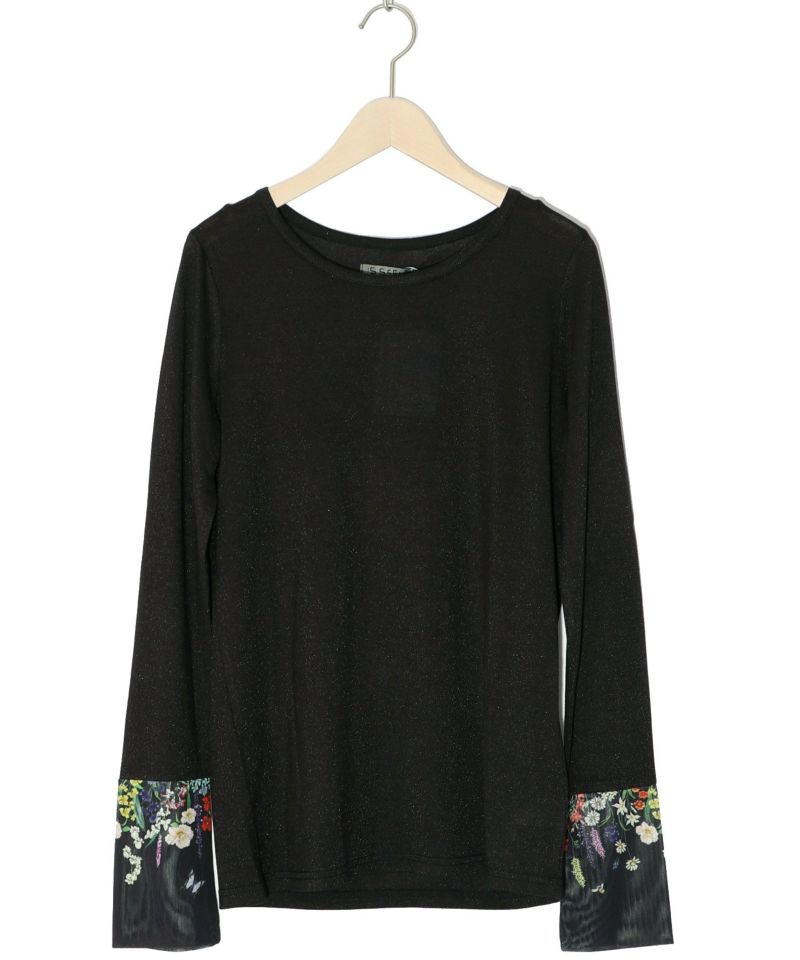 花蝶刺繍ラメ入りロングスリーブTシャツ-7