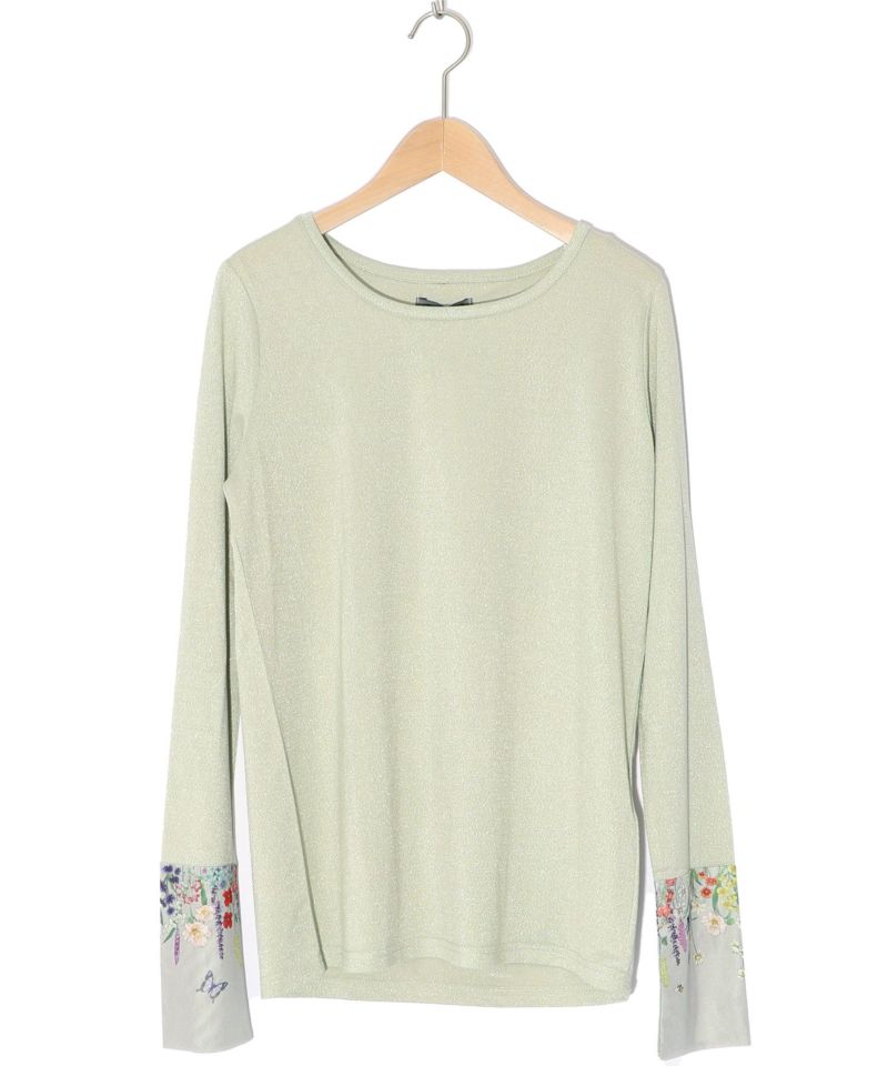 花蝶刺繍ラメ入りロングスリーブTシャツ-9