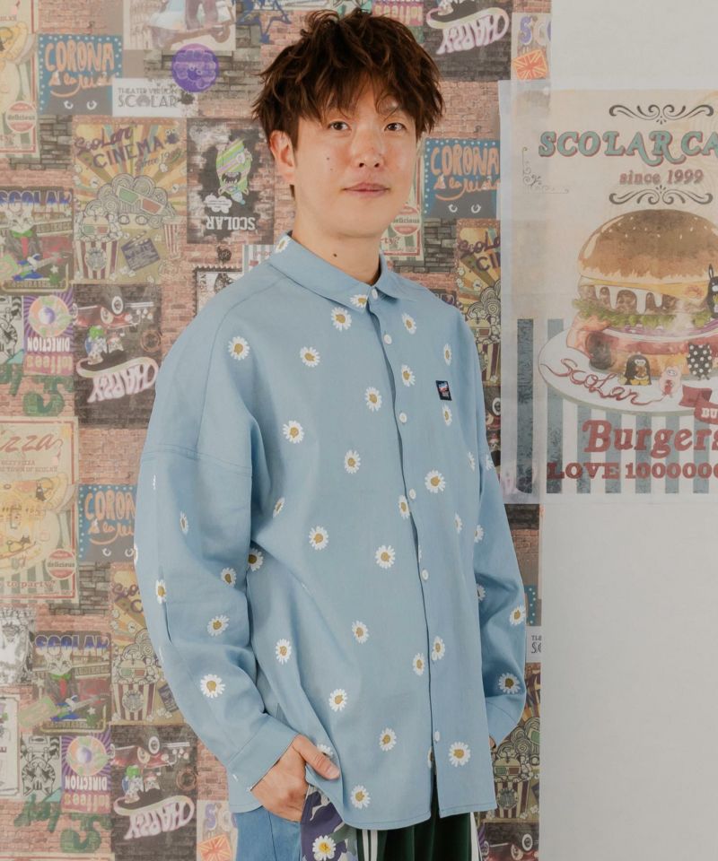 クマ花柄プリント ダンガリーシャツ-1