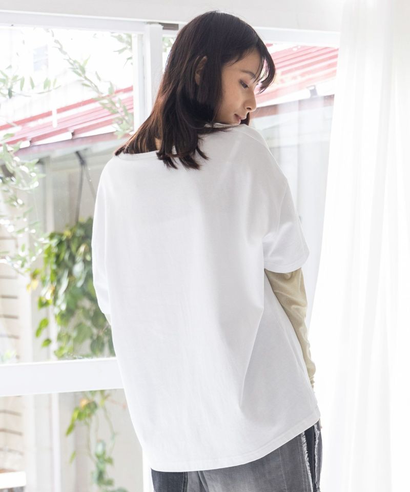ネコとコスメ柄 チュール切替ロングスリーブTシャツ-17