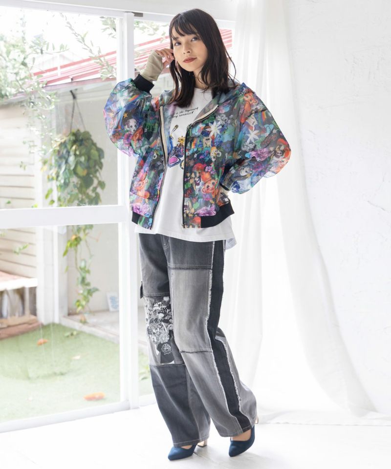 151632:ネコ柄・POP柄 2柄展開メッシュブルゾンの通販-ScoLar 151632:ネコ柄・POP柄 2柄展開メッシュブルゾンの通販-ScoLar