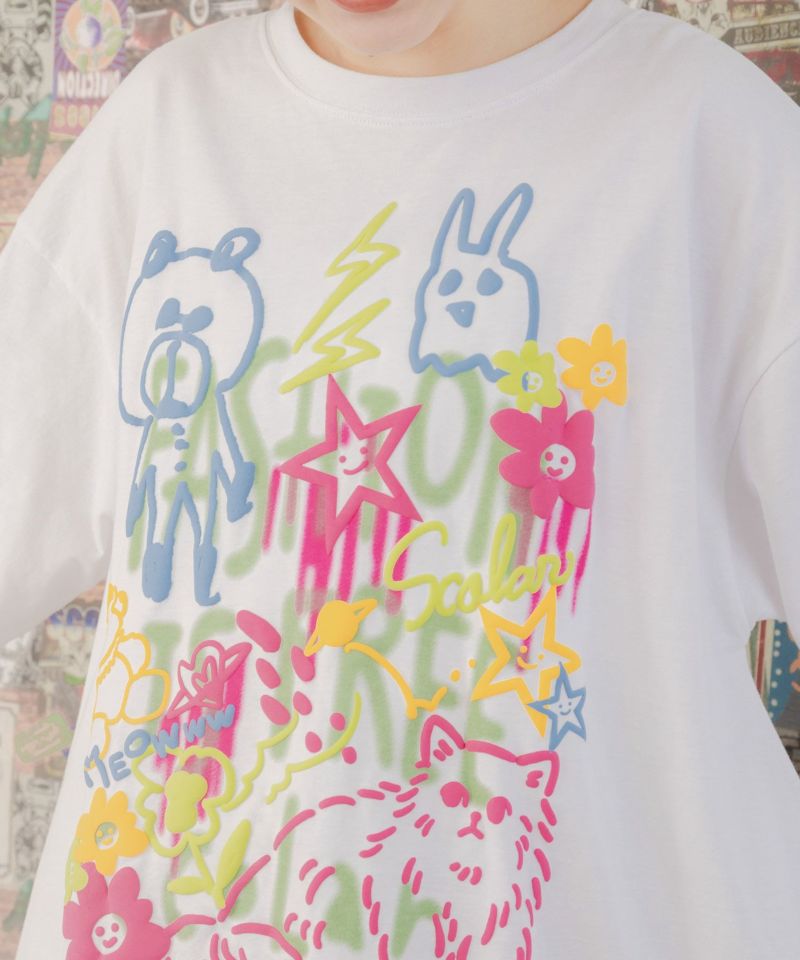 セール】151636：アニマルらくがき柄発泡プリントチュニック（T