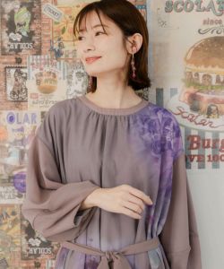 551225：咲き誇る大輪柄 シフォンワンピースの通販-ScoLar