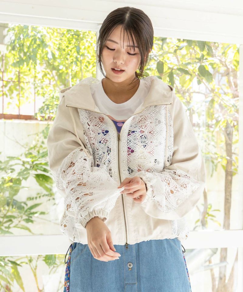 レース切替ワンポイント刺繍ブルゾン-19