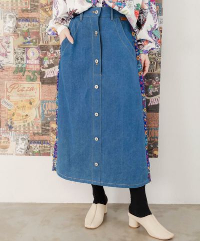 151627：蝶ネコ・小花柄 異素材切替プリーツスカート