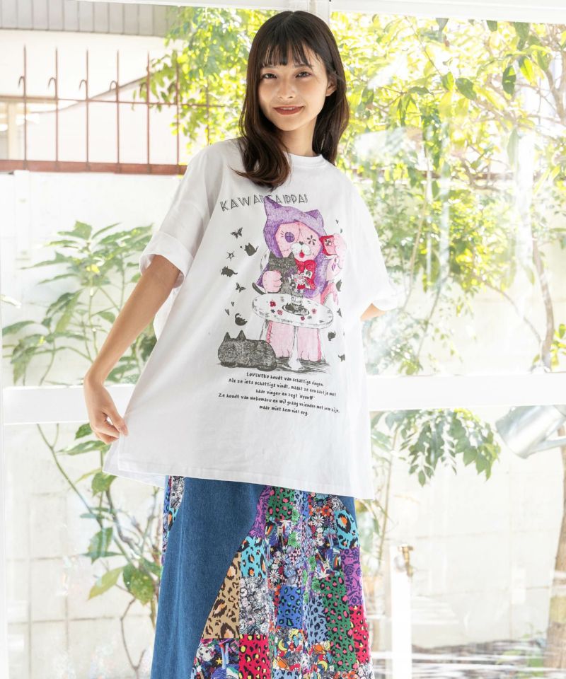 猫丸ラブみの映えニャン柄Tシャツ-2