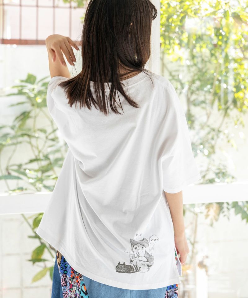 猫丸ラブみの映えニャン柄Tシャツ-4