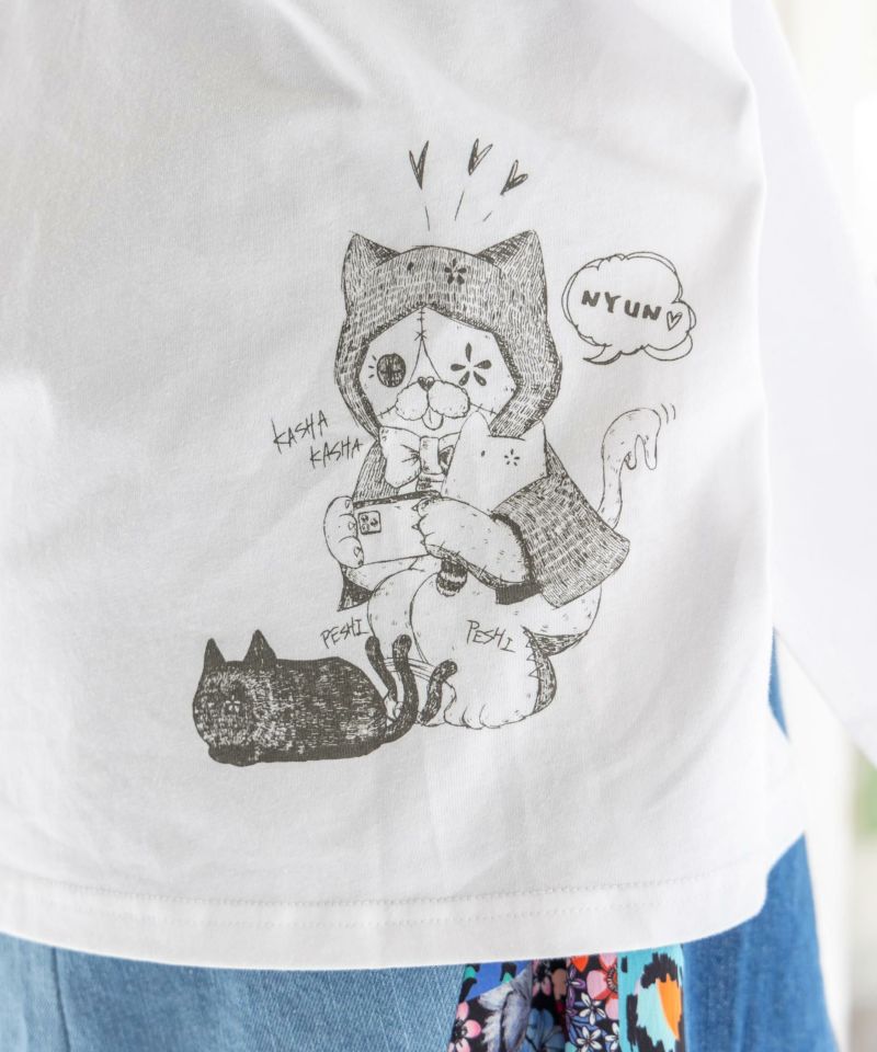 猫丸ラブみの映えニャン柄Tシャツ-5