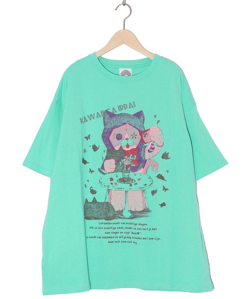 猫丸ラブみの映えニャン柄Tシャツ-14