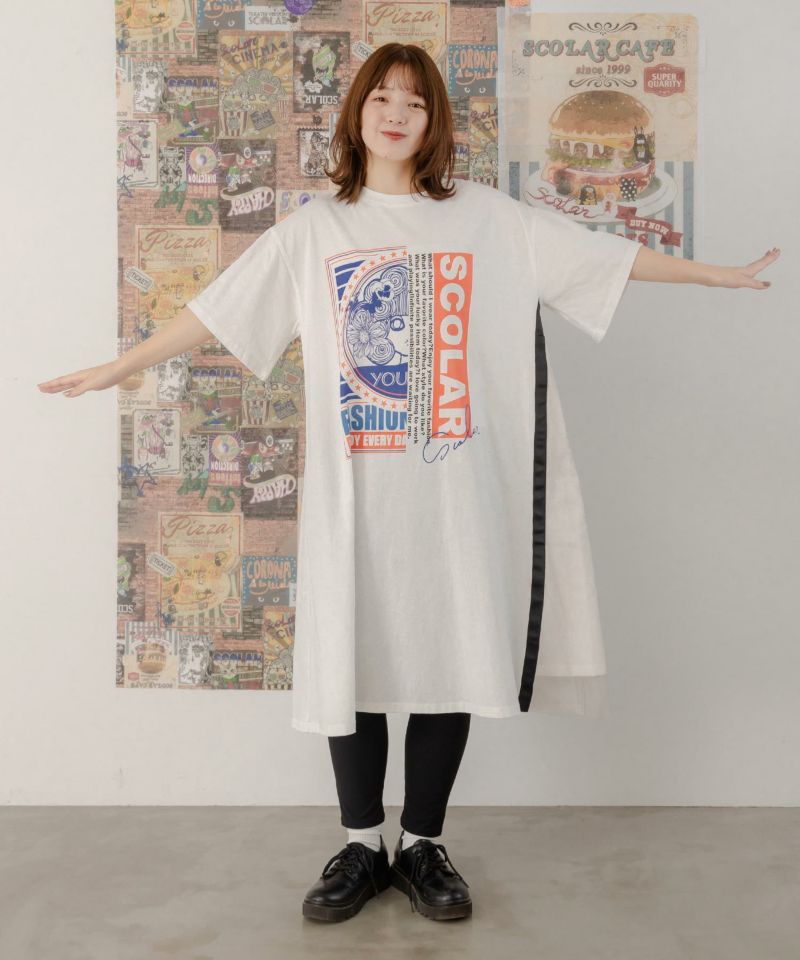 スカラーちゃんロゴ チュール切替Tシャツワンピース-1