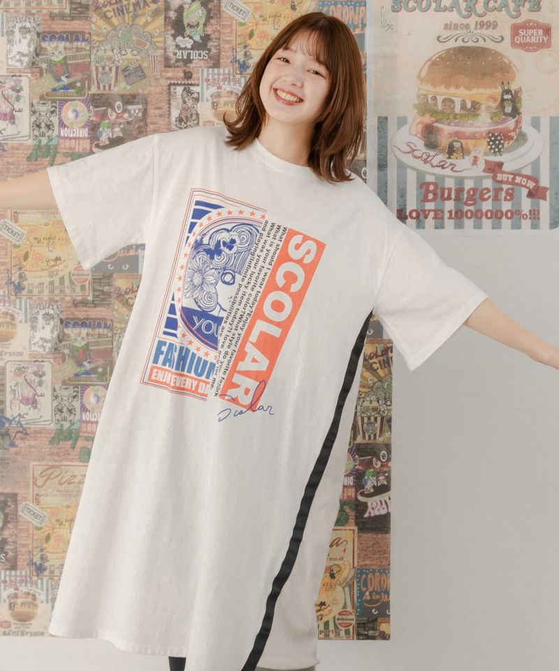 スカラーちゃんロゴ チュール切替Tシャツワンピース-2