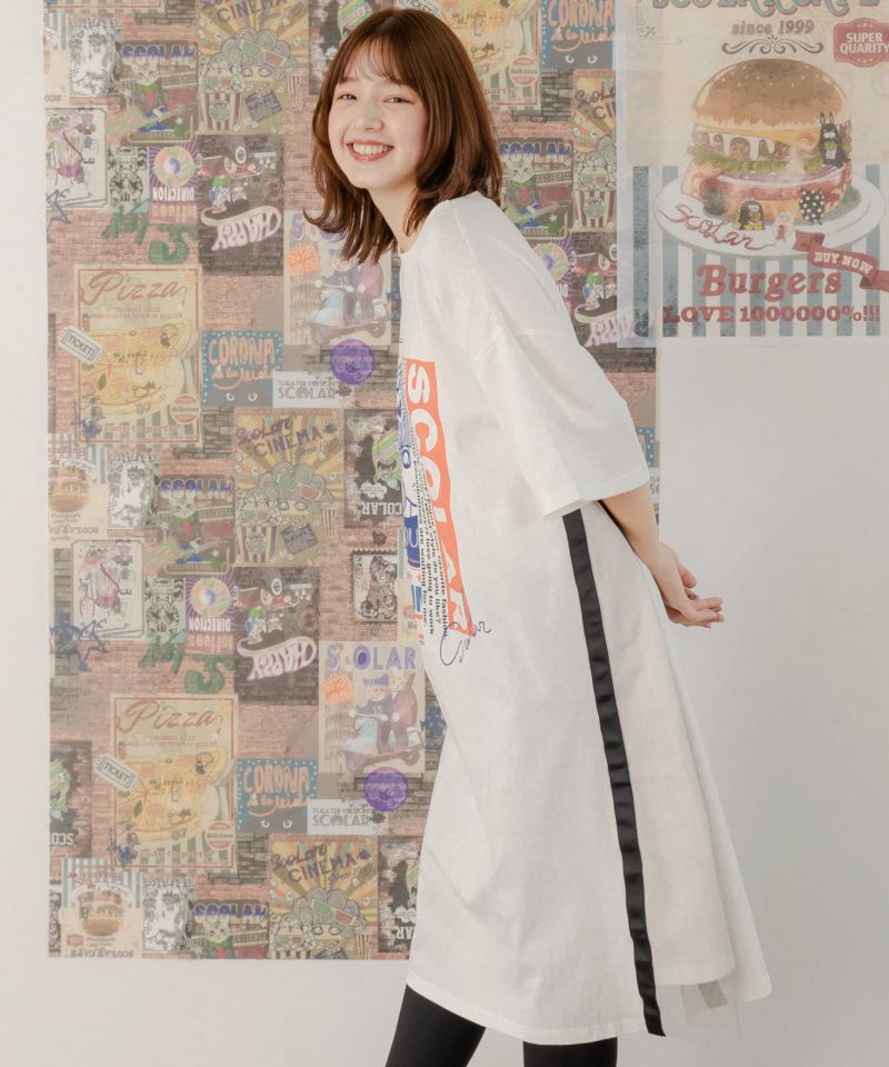 スカラーちゃんロゴ チュール切替Tシャツワンピース-4