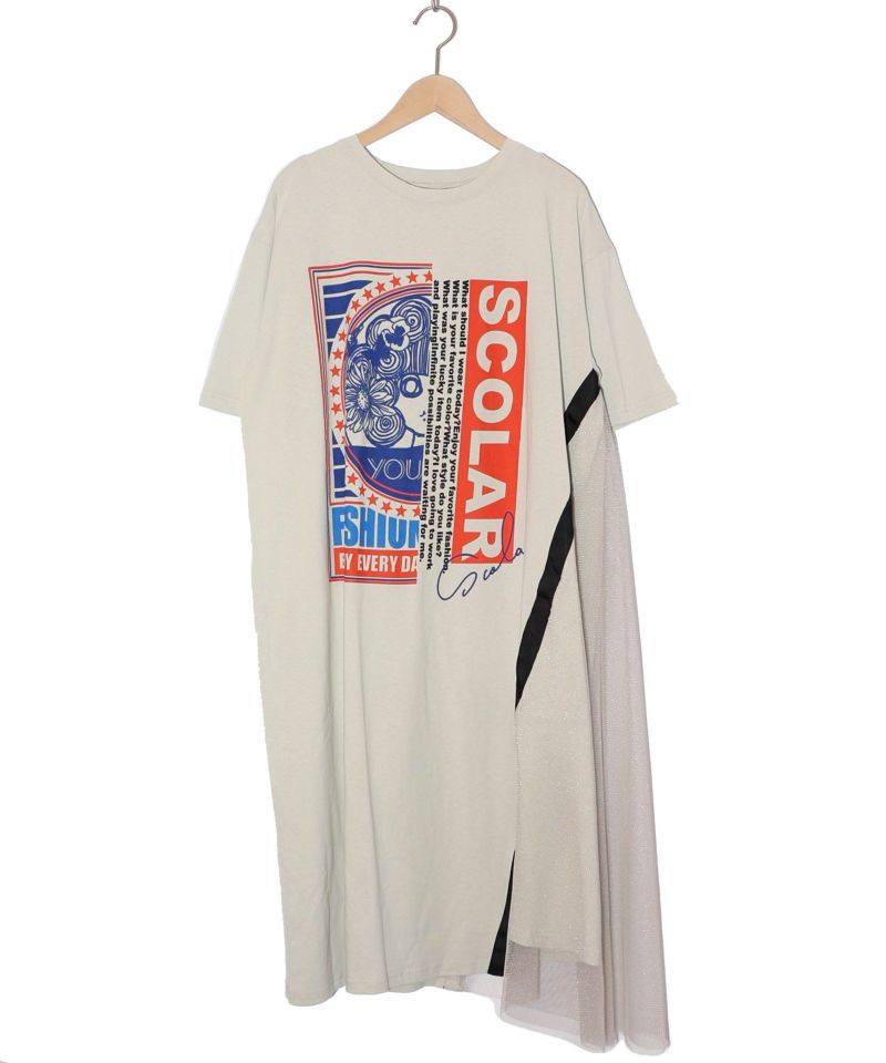 スカラーちゃんロゴ チュール切替Tシャツワンピース-10