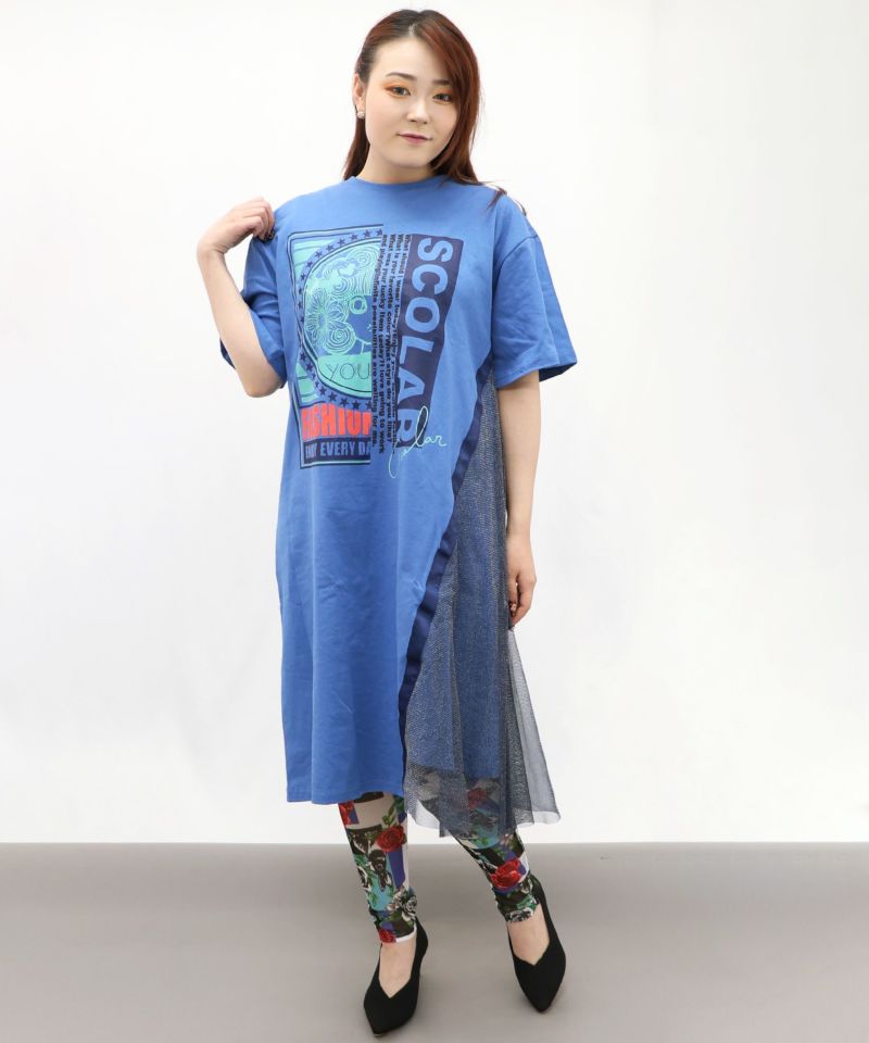 スカラーちゃんロゴ チュール切替Tシャツワンピース-19