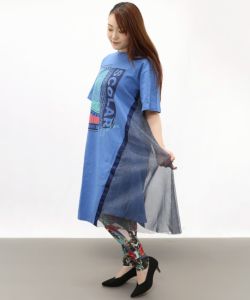 151634：スカラーちゃんロゴ チュール切替Tシャツワンピースの