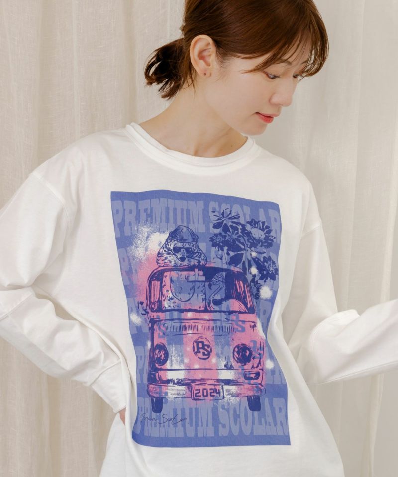 世界を旅するクマとフラミンゴ柄ロングスリーブTシャツ-16