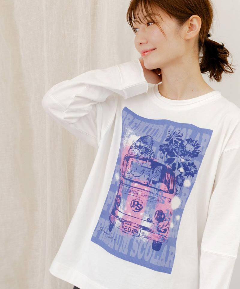 世界を旅するクマとフラミンゴ柄ロングスリーブTシャツ-17