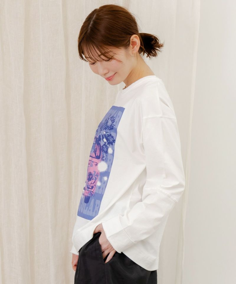 世界を旅するクマとフラミンゴ柄ロングスリーブTシャツ-19