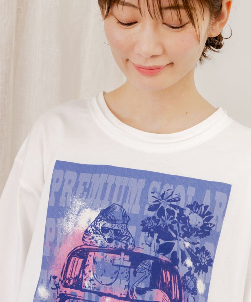 世界を旅するクマとフラミンゴ柄ロングスリーブTシャツ-23
