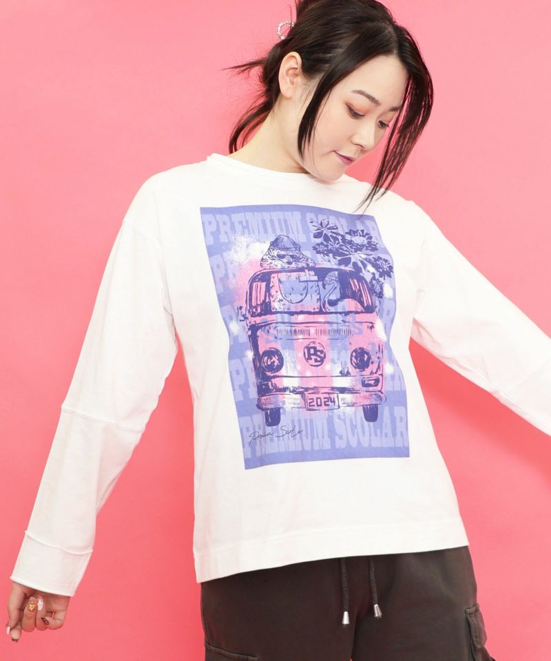 世界を旅するクマとフラミンゴ柄ロングスリーブTシャツ-25