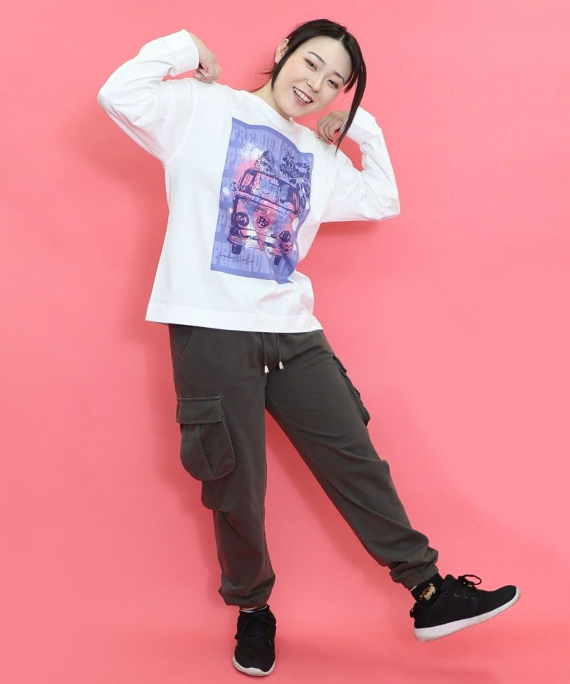 世界を旅するクマとフラミンゴ柄ロングスリーブTシャツ-26