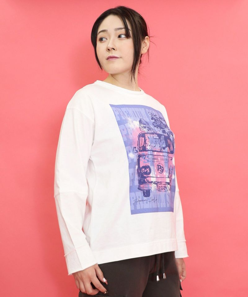 世界を旅するクマとフラミンゴ柄ロングスリーブTシャツ-27